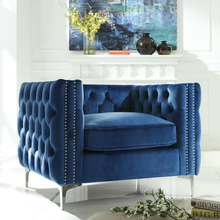 Craig Navy Velvet Club Chair- Tufted | Nailhead Trim ...