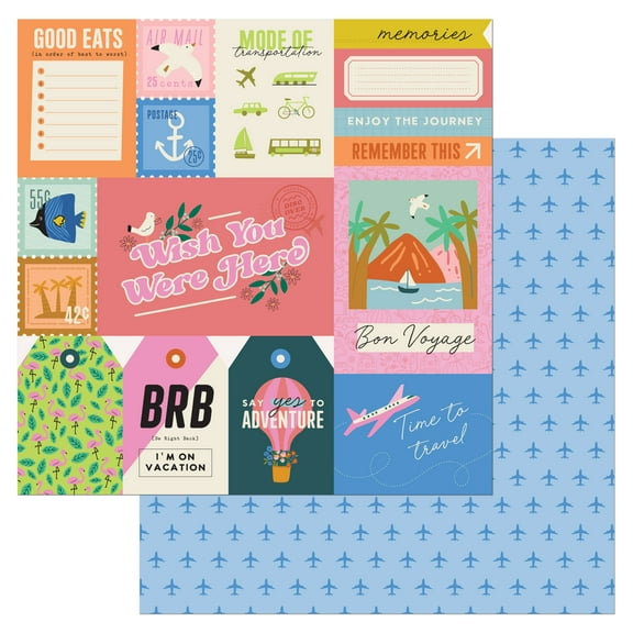 American Crafts Patterned Double-Sided Cardstock 12"X12"-Wish You Were Here, Coast-to-Coast
