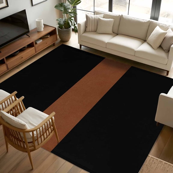 8x10 Area Rugs, Black Brown Non-Skid Rubber Backing Large Rectangle Rugs - Living Room Bedroom Home Office, Contemporary Boho Modern Art Indoor Floor Mat Carpets Washable Rug