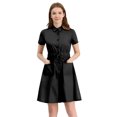 thumbnail image 1 of INSPIRE CHIC Women's Fit and Flare Collar Pocket Elastic Waist Mini Dress, 1 of 6