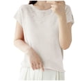 thumbnail image 3 of Itsame Summer Plain Short Shirt Sleeved Womens Casual T-Shirt Tops Fashionable Round Neck Knitted T Shirt White Size XL, 3 of 4