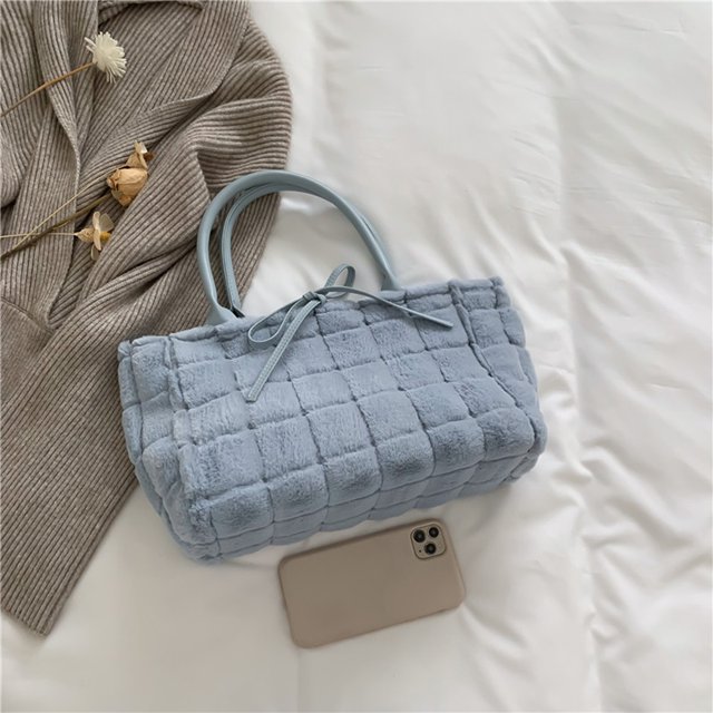 Bolsa de compras de gran capacidad para mujer de hombro de felpa de color sólido (Azul) Ehuebsd Para Estrenar