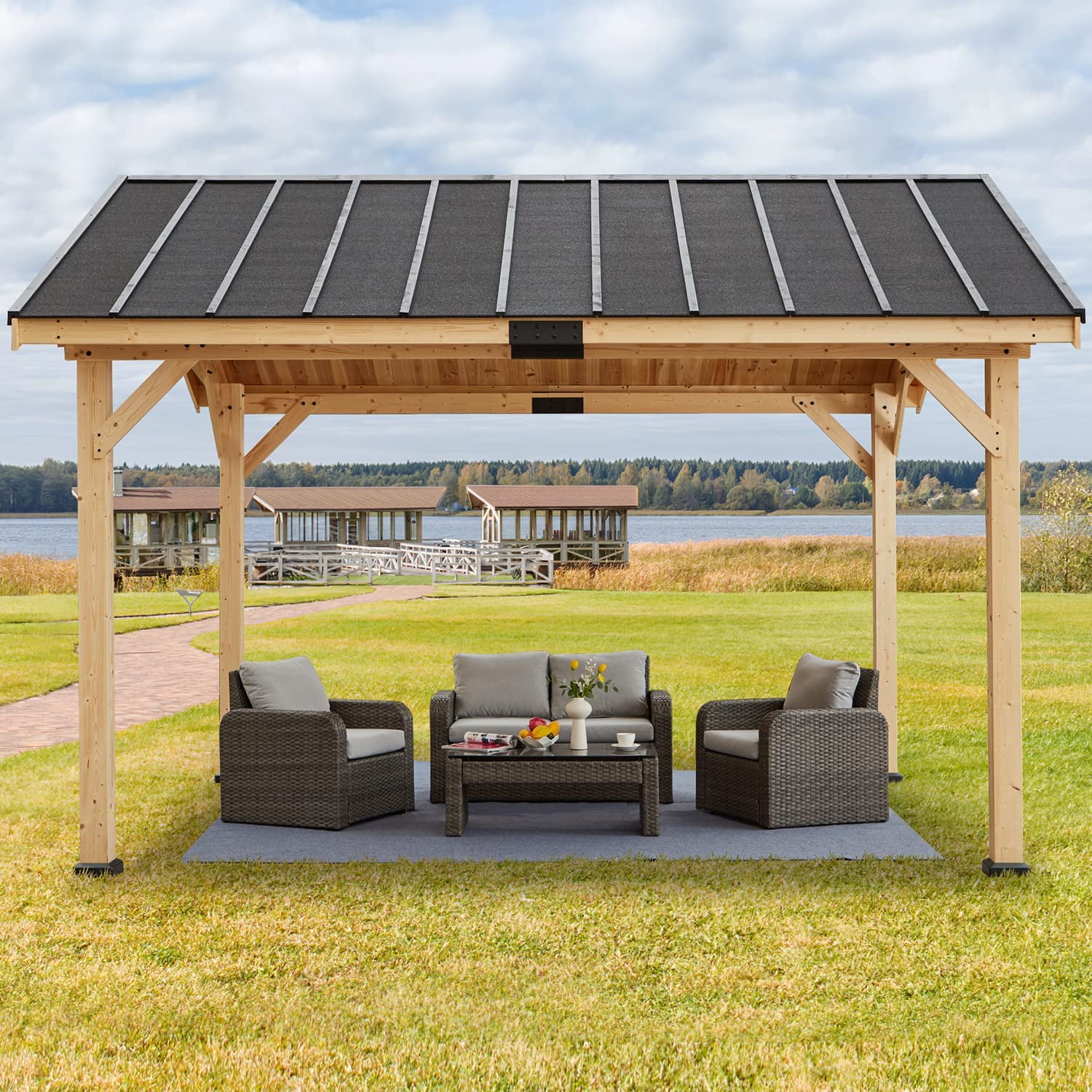 Richryce 12x15 FT Hardtop Outdoor Cover Gazebo, Waterproof