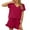 Red, variant on cfhntfmh Lounge Sets for Women Casual Short Sleeve V Neck Tshirts Soft Ruffle Hem Drawstring Shorts 2 Piece Pajama Sets Sleepwear