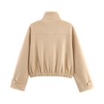 thumbnail image 3 of Unir Casual Faux Suede Button Up Jacket for Women, Stand Collar, Relaxed Fit Everyday Outerwear with Side Pockets, 1 Piece, XS-L, 3 of 3