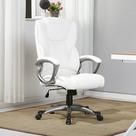 Swivel Chair Leather Belleze Executive Office Chair Padded Leather Swivel Task Computer Adjustable Height, White ()