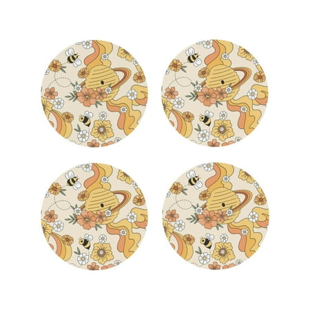 

Tideii Groovy Floral for Leather Coasters 4 Pieces Anti-fouling and Anti-scalding Decorative Coasters Suitable for Restaurants Kitchens Coffee Shops-Round Shape