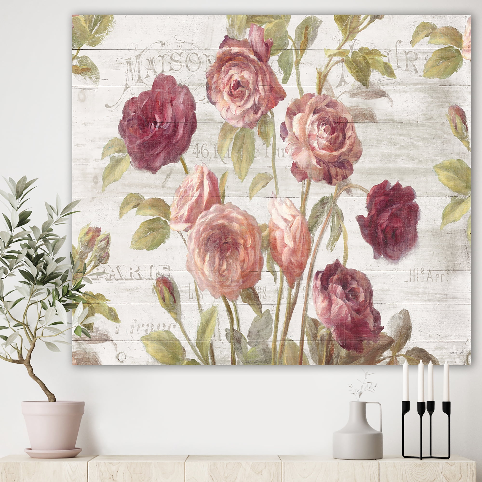 Designart 'French Roses I' Farmhouse Premium Canvas Wall Art