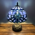 thumbnail image 5 of Tiffany Table Lamp Blue Stained Glass Baroque Style Lavender LED Bulb Included Dragonfly Base for Living Room Bedroom Bedside 10"W*10"D*14"H, 5 of 6