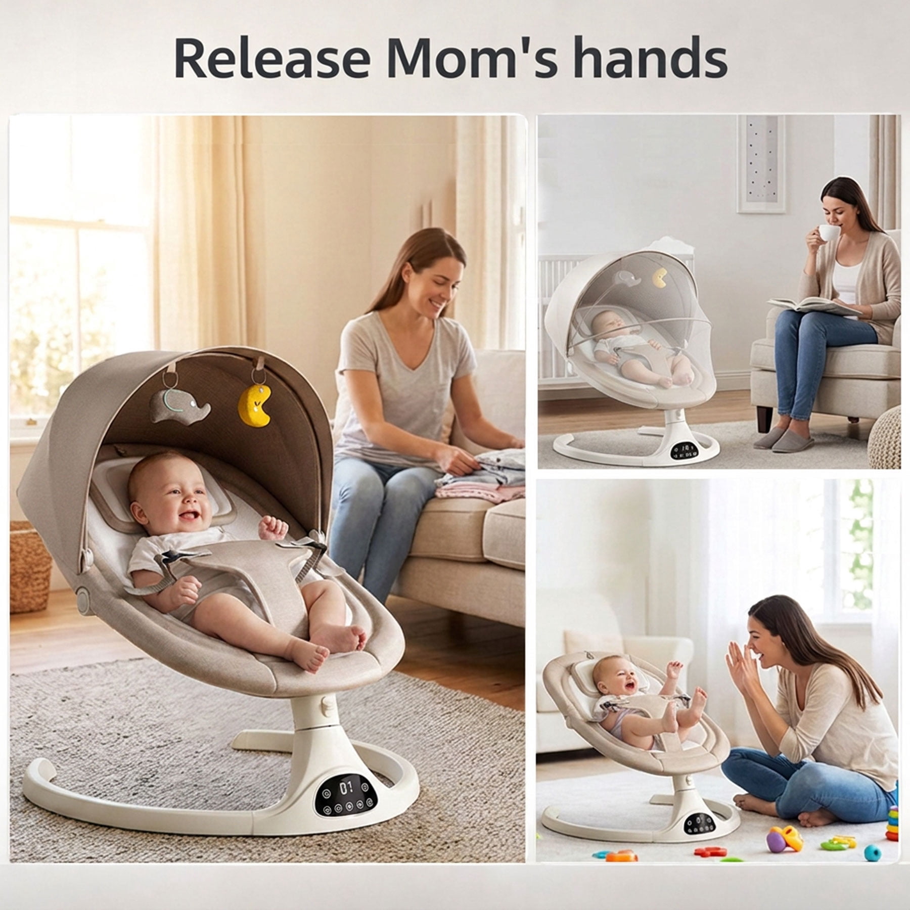 Oioane Electric Baby Swing for Infants, 5 Speeds & 3 Modes with Bluetooth Music, App Remote Control, Gray