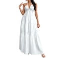 thumbnail image 2 of ClodeEU Women's Summer Halter V Neck Tie Knot Backless Beach Dresses ,A-Line Casual Maxi Dresses for Vacation White,Womens Plus S, 2 of 6