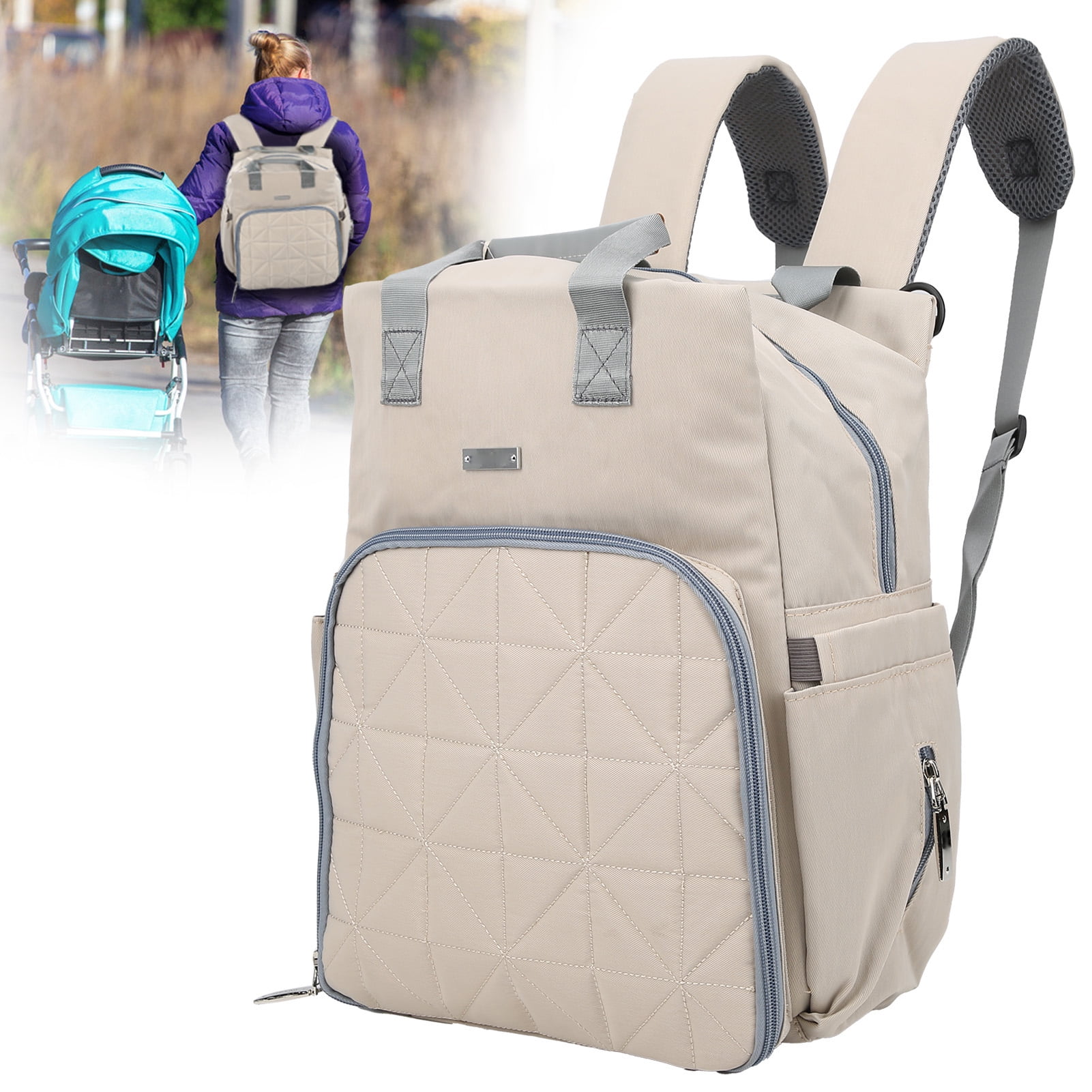 Suodoka Premium Convertible Water-Resistant Nylon Backpack Diaper Bag Set with Changing Pad and Stroller Hooks for Travel, Unisex, Beige, 11.4 x 4.7 x 14.2 in / 29 x 12 x 36 cm, 1.54 lbs / 700 g