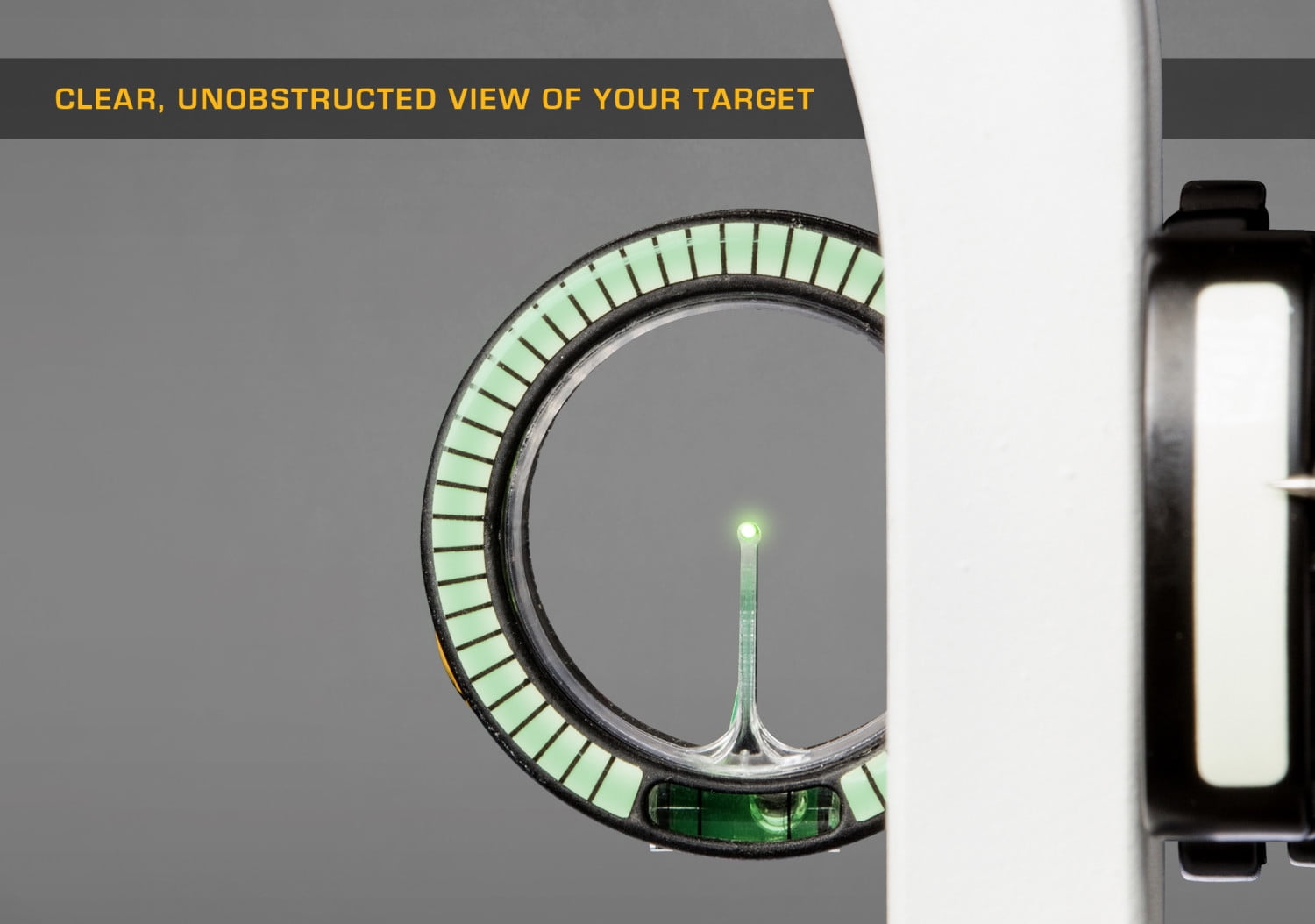 Trophy Ridge Drive™ Slider Sight with Adjustable Indicator Pin, Nylon Bushings for Smooth, Quiet Movement, Precision Installed Bubble Level and Ultra-bright Vertical Fiber Optic Pin