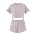 thumbnail image 5 of vdgthytj 2 Piece Sets for Women Ruffle Ribbed Short Sleeve Crop Top High Waist Flowy Shorts Loungewear Pajama Sets, 5 of 5