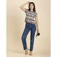 thumbnail image 7 of Moomaya Womens Styled Back Peplum Top, Printed Round Neck Vacation Crop Top, 7 of 7