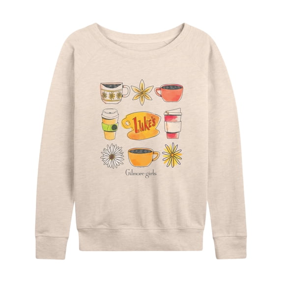 Gilmore Girls - Luke's Coffee Grid Lightweight French Terry Wide Neck Long Sleeve Graphic Shirt