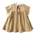 thumbnail image 6 of HOMADLES Big Girls Dress Solid Crewneck Linen Stretch Summer Loose Princess Dress Dress Khaki 6 T, 6 of 9