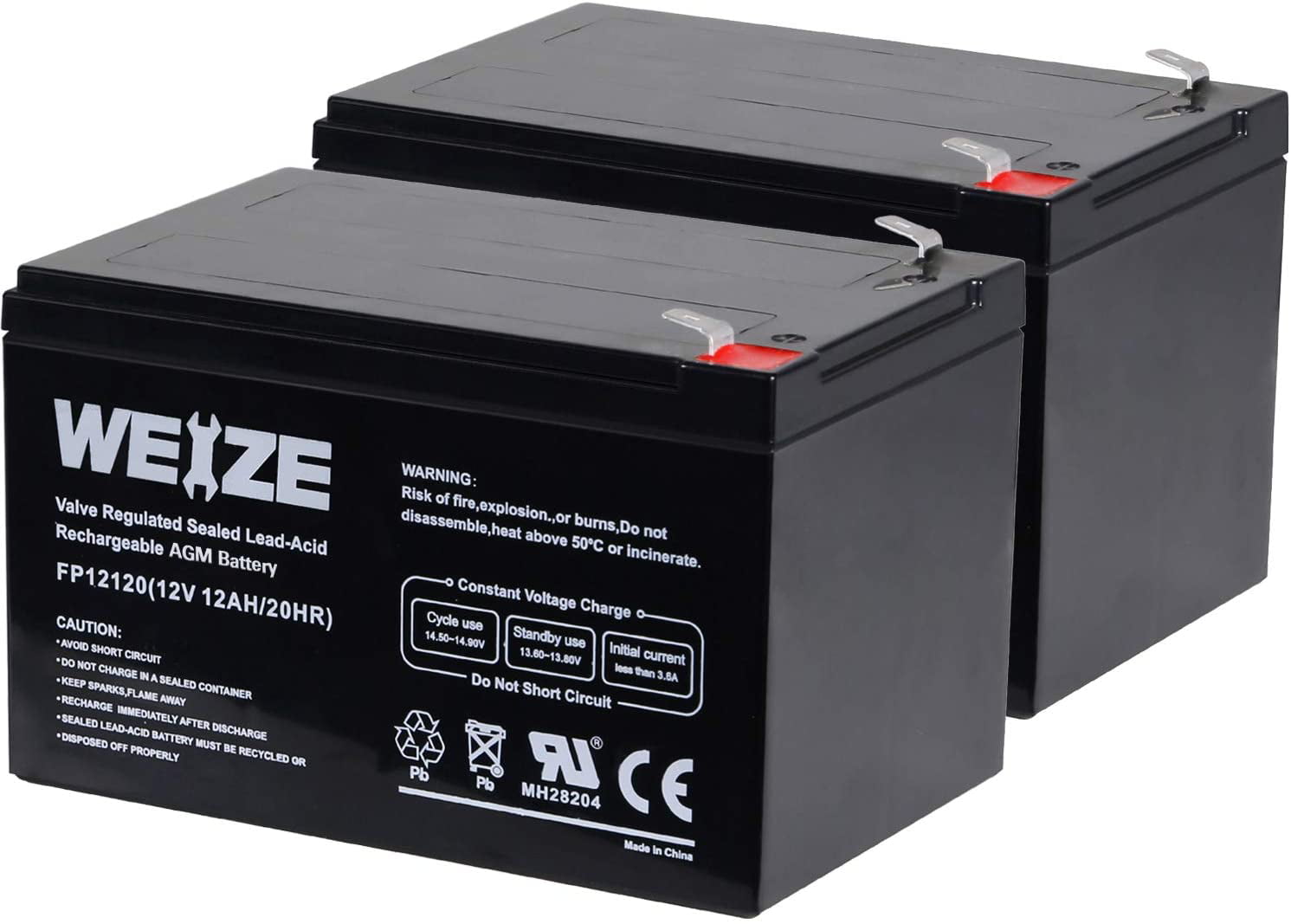 6FM12 Weize 12 Volt 12AH SLA Rechargeable Battery Replace UB12120 2 Pack GPS12-12F2 LHR12-12 EXP1212 