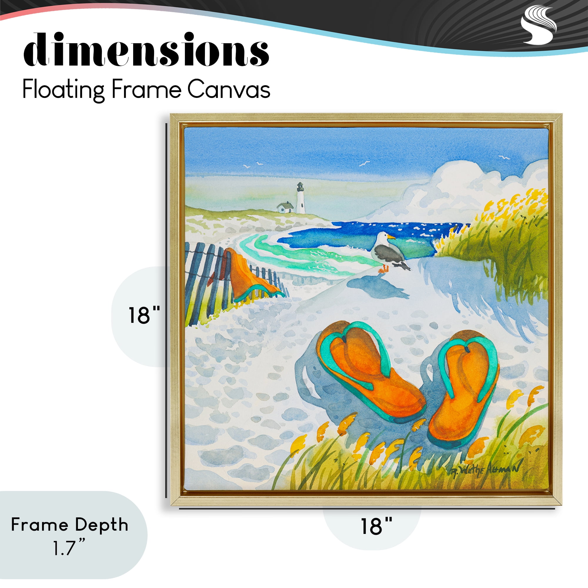 Stupell Industries Seagull & Flip Flops Gold Framed Floater Canvas Wall Art, design by Robin Altman