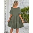 thumbnail image 5 of Clearance! Hontri Spring Dresses for Women 2024 Ladies Summer Casual V Neck Layered Ruffle Hem Pocket A Line Swing Beach Short Sleeve Dress Womens Dresses Army Green,M, 5 of 6