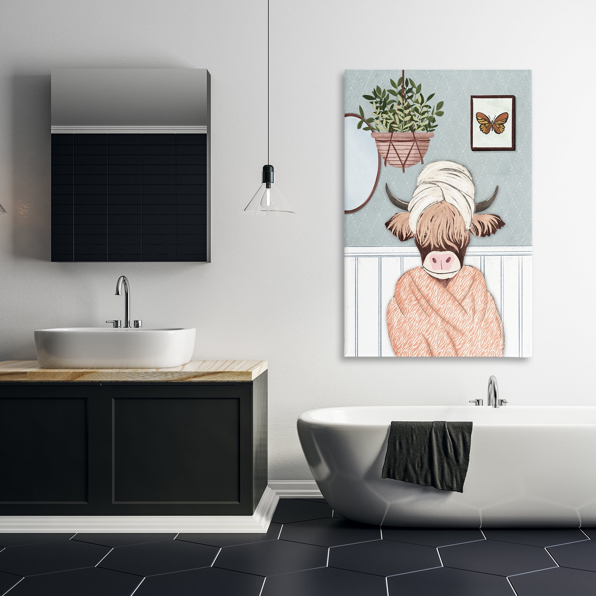 Stupell Industries Highland Cow Bathrobe Typography Painting Gallery Wrapped Canvas Art Print Wall Art, 30 x 45