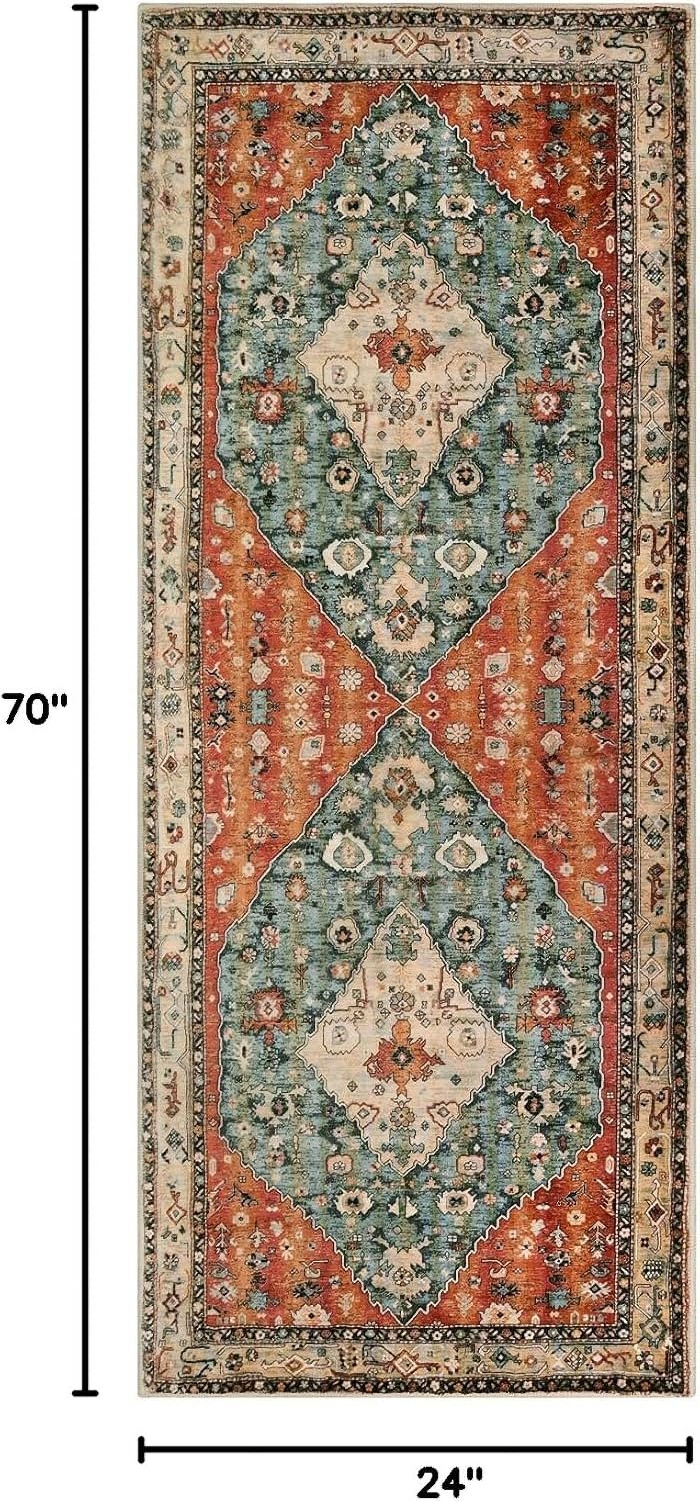 Boho Tribal 2x6 Washable Runners for Hallways Non Slip, Bohemian Kitchen Mats for Floor, Vintage Bathroom Entryway Carpet Runner for Laundry Living Bedroom (Rust/Dull Teal,2x6ft)