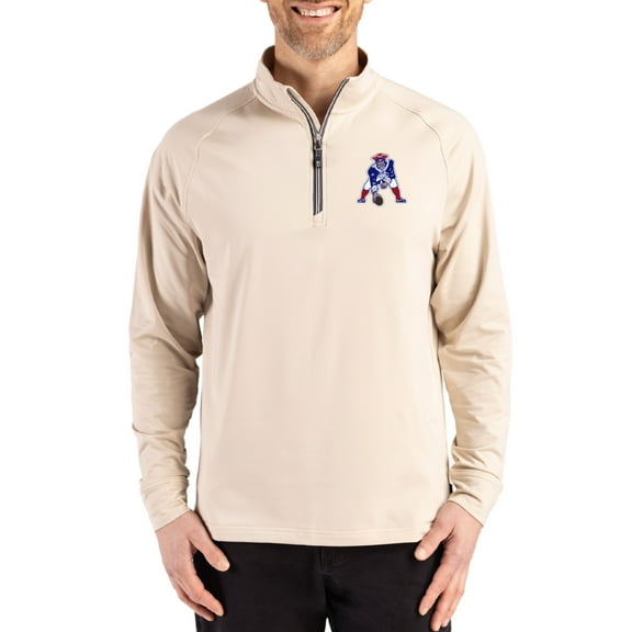 Men's Cutter & Buck Tan New England Patriots Throwback Logo Adapt Eco Knit Stretch Recycled Quarter-Zip Pullover
