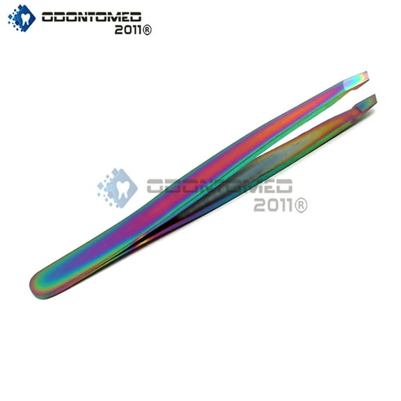 OdontoMed2011 Rainbow Stainless Steel Slant Tweezers Eyebrow Tweezers Eyebrow Facial Hair