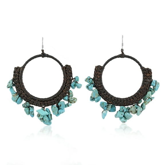 AeraVida Cute Party Turquoise Cotton Rope Hoop Bohemian Earrings, 55x75mm