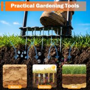 Lawn Aerator, Hand Grass Aerator Spike Tool with Padded T-Handle, Pre-Assembled 14 Steel Spikes, Manual Soil Lawn Aerating Tool with Automatic Dirt and Leaf Cleaning for Yard Lawn
