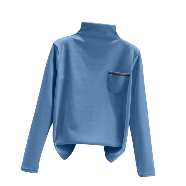 MeetoTime Hauts à Col Montant pour Femmes Automne Confortables Couleur Unie Manches Longues