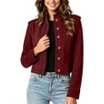 thumbnail image 2 of Women's Solid Long Sleeve Stand Collar Casual Button Jacket, 2 of 7