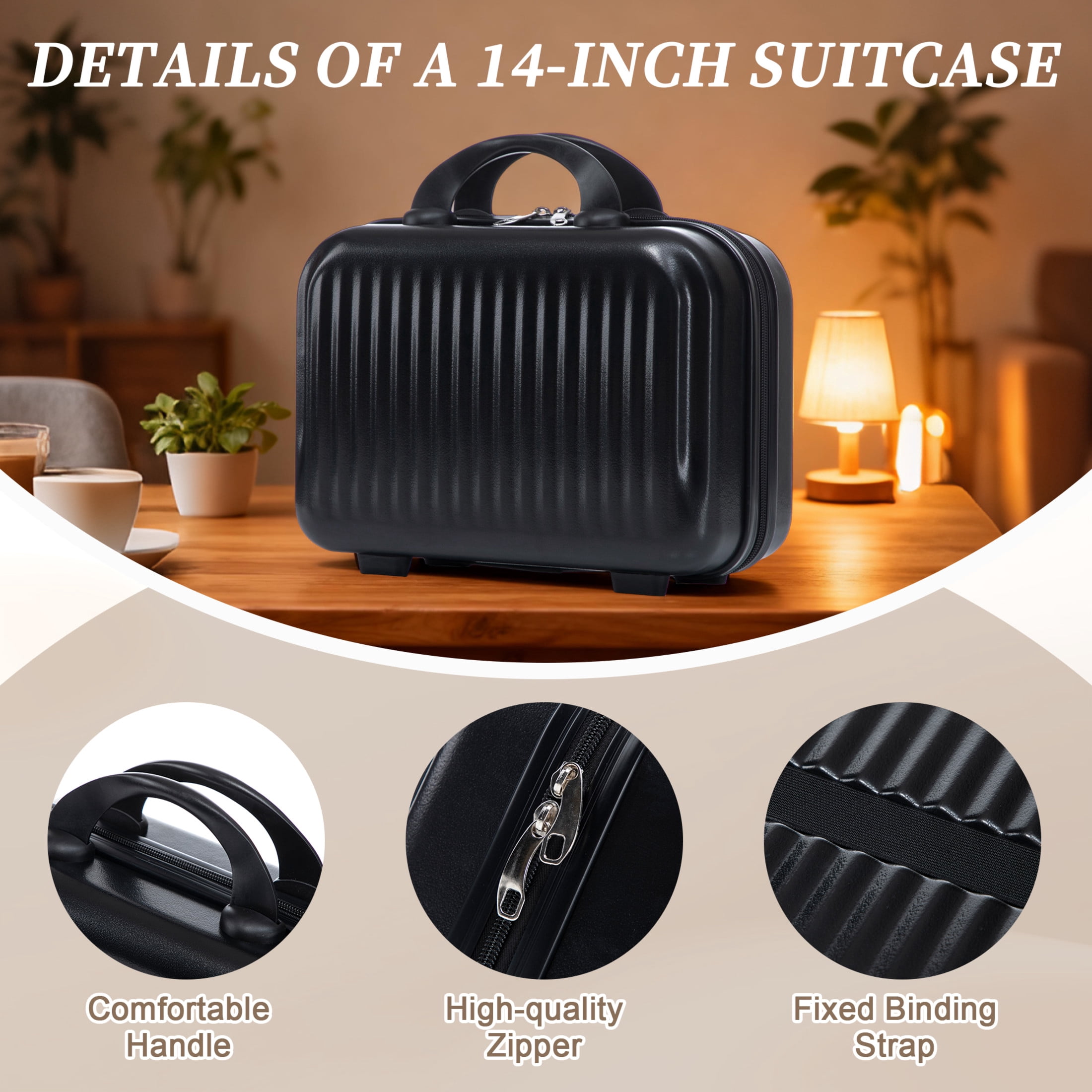 Noble House Lorven 2-Piece ABS Spinner Luggage Set, 20" Carry-On Suitcase and Cosmetic Case, Combination Lock, Deep Black