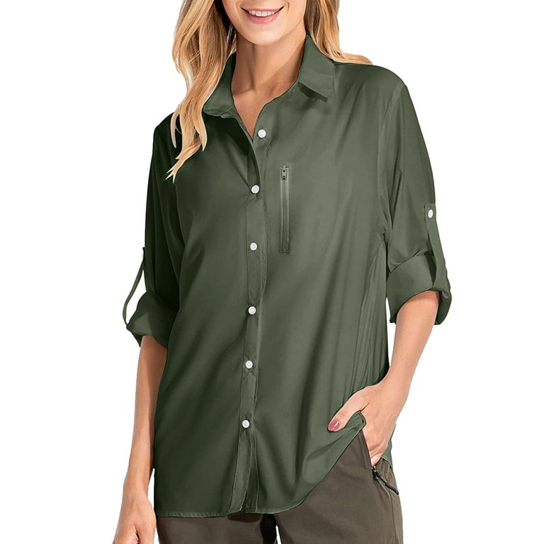 Manxivoo Shirts for Women, Womens Shirts Upf 50+ Sun Long Sleeve Outdoor  Cool Quick Dry Fishing Hiking Shirt Womens Shirts Army Green S