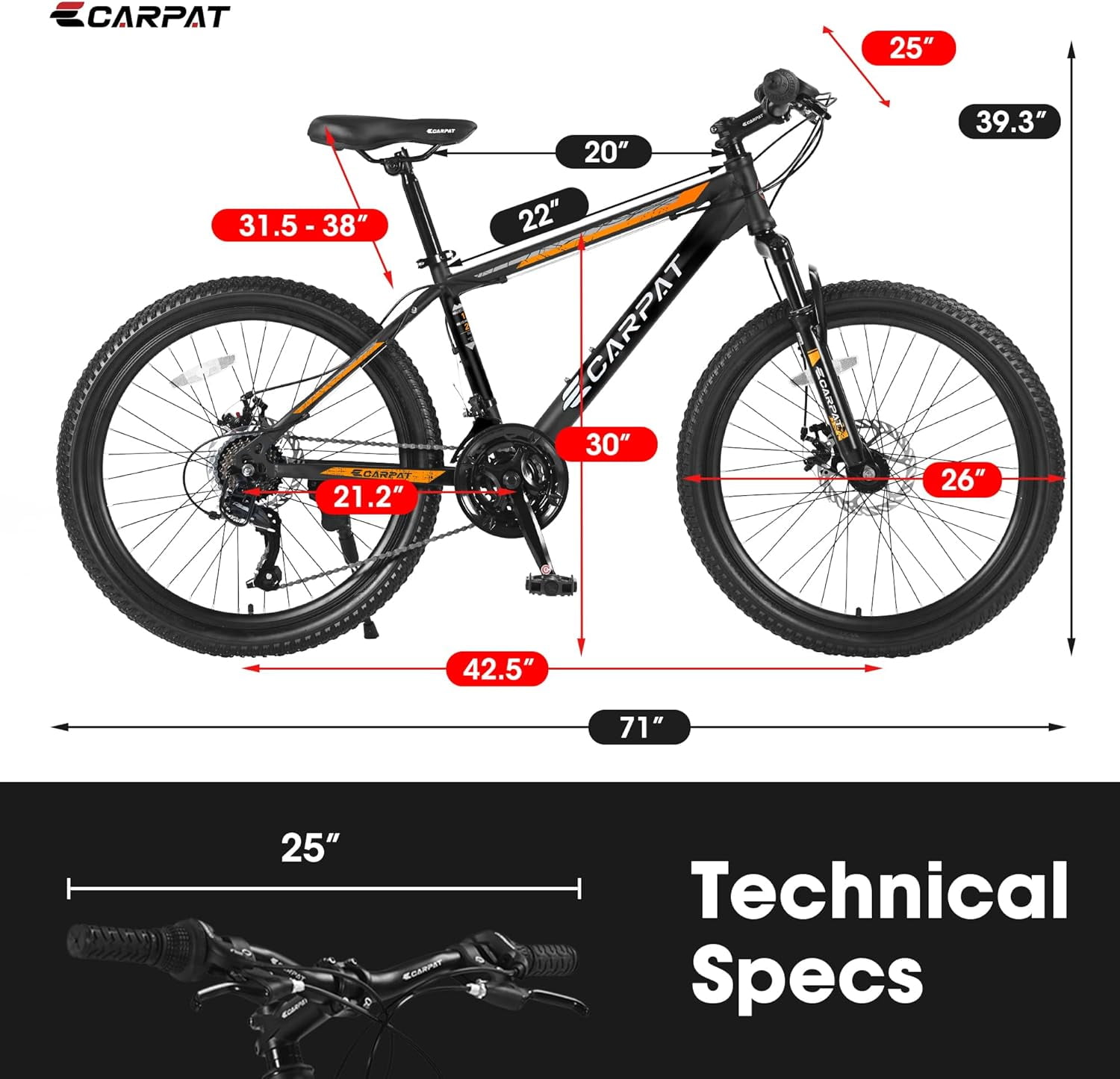 26" Full Suspension Mountain Bike, Dual Shock Absorbers and Disc Brakes, 21-Speed, for Adults Trail Riding