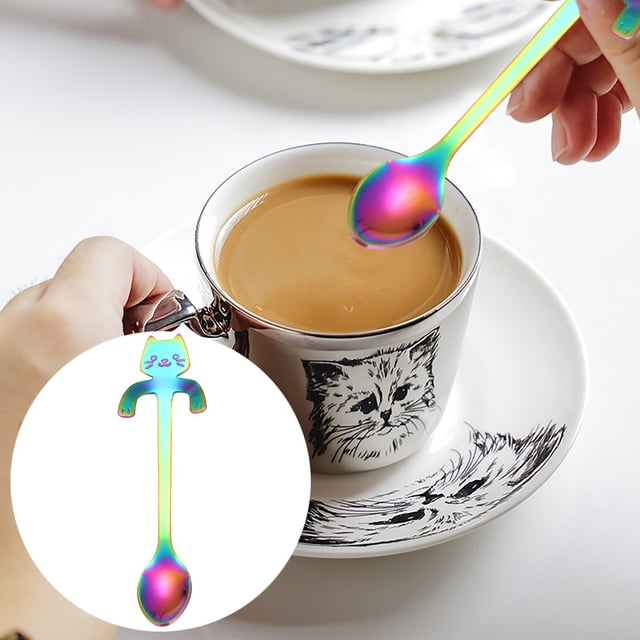 WIFKLSIIPG Cat Spoon Short Handle Spoons Flatware Coffee Drinking Tools Kitchen Gadge