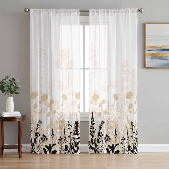 Cream Flowers Sheer Curtains 72 Inch Length 2 Panels Set, Country Pastoral Spring Floral Herbs Voile Window Treatment Rod Pocket Curtains Sheers Drapes for Bedroom/Living Room/Kitchen 52"x72"x2