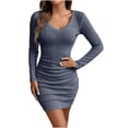 thumbnail image 2 of LEKWK Sweater Dress for Women Knit Long Sleeve V Neck Bodycon Dress Mini Dress Warm Ribbed Knit Dress Slim Fit Spring Dresses Club Night out Wear, 2 of 6