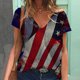 thumbnail image 2 of Moda mujer manga corta cuello en V bandera impresa Casual camiseta Tops blusa Pompotops  hkajfhjk465541, 2 of 5