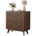 thumbnail image 2 of 32" Width Farmhouse Nightstand, Fluted Nightstand with Faux Marble Top & 3 Drawers, Modern Bedside Table for Bedroom, Living Room, Hallway, Office, Walnut, 2 of 7