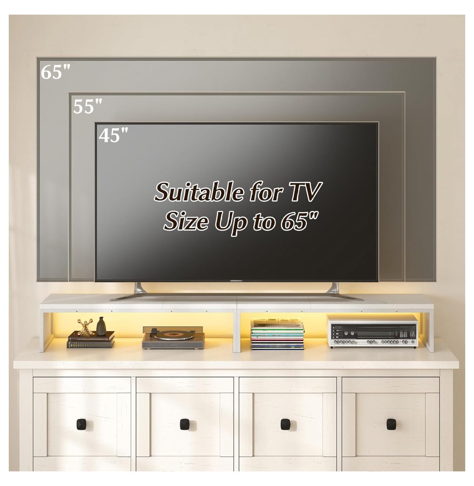 55.2" Computer Monitor Stand, Desk Shelf for Top of Desk for 3 * 23" Monitors/Laptop Computer/PC/Printers, TV Riser for 65 60 55 Inch TV for Bedroom Home Office, White