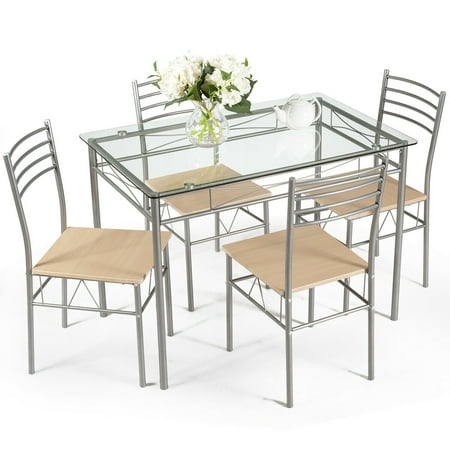 5 Piece Dining Set Table And 4 Chairs, Glass Top Dining Room Table And Chairs