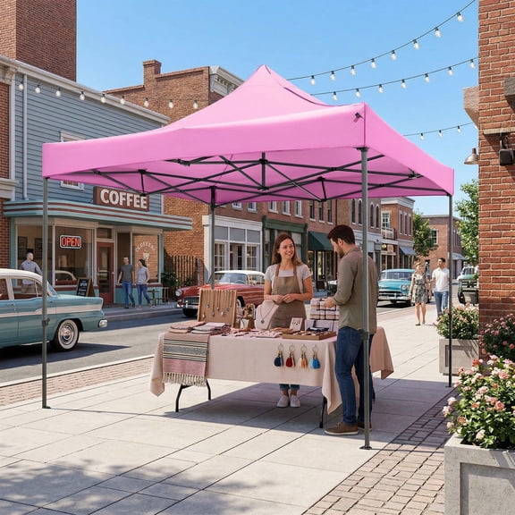 Resenkos 10 x 10 Ft Easy Setup Outdoor Pop Up Canopy Tent with Wheeled Bag, Heavy Duty Foldable Gazebo Shelter for Camping and Events, Pink
