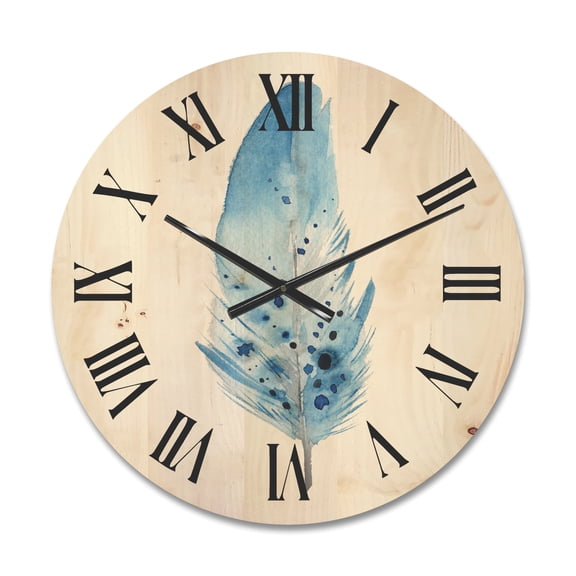 Designart 'Abstract Blue Boho Feathers' Bohemian & Eclectic Wood Wall Clock