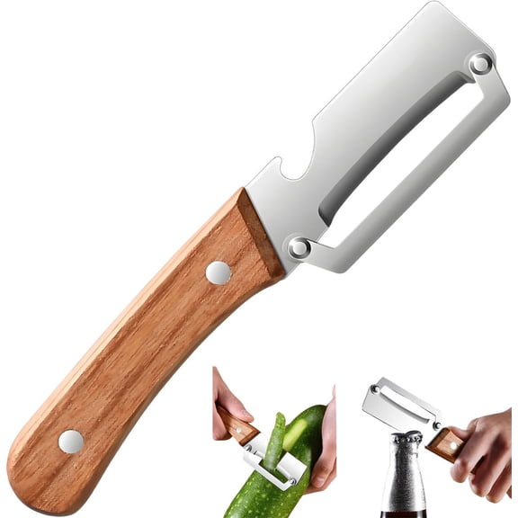 Vegetable Peeler with Wooden Handle and Bottle Opener,TGY Potato Peelers for Kitchen,Stainless Steel Blade Kitchen Tool for Fruit Apple Potato Pumpkin Papaya Zucchini