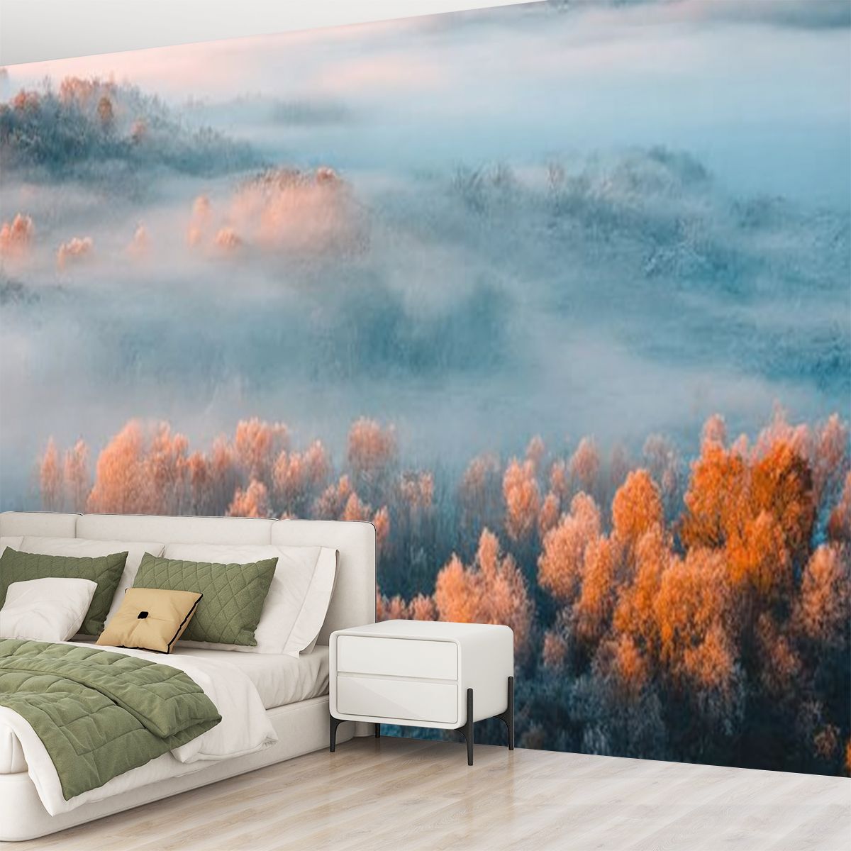 Peel and Stick Wallpaper Foggy morning wild lands Modern Art Wall Mural Decor Self Adhesive and Removable 69in x 98in