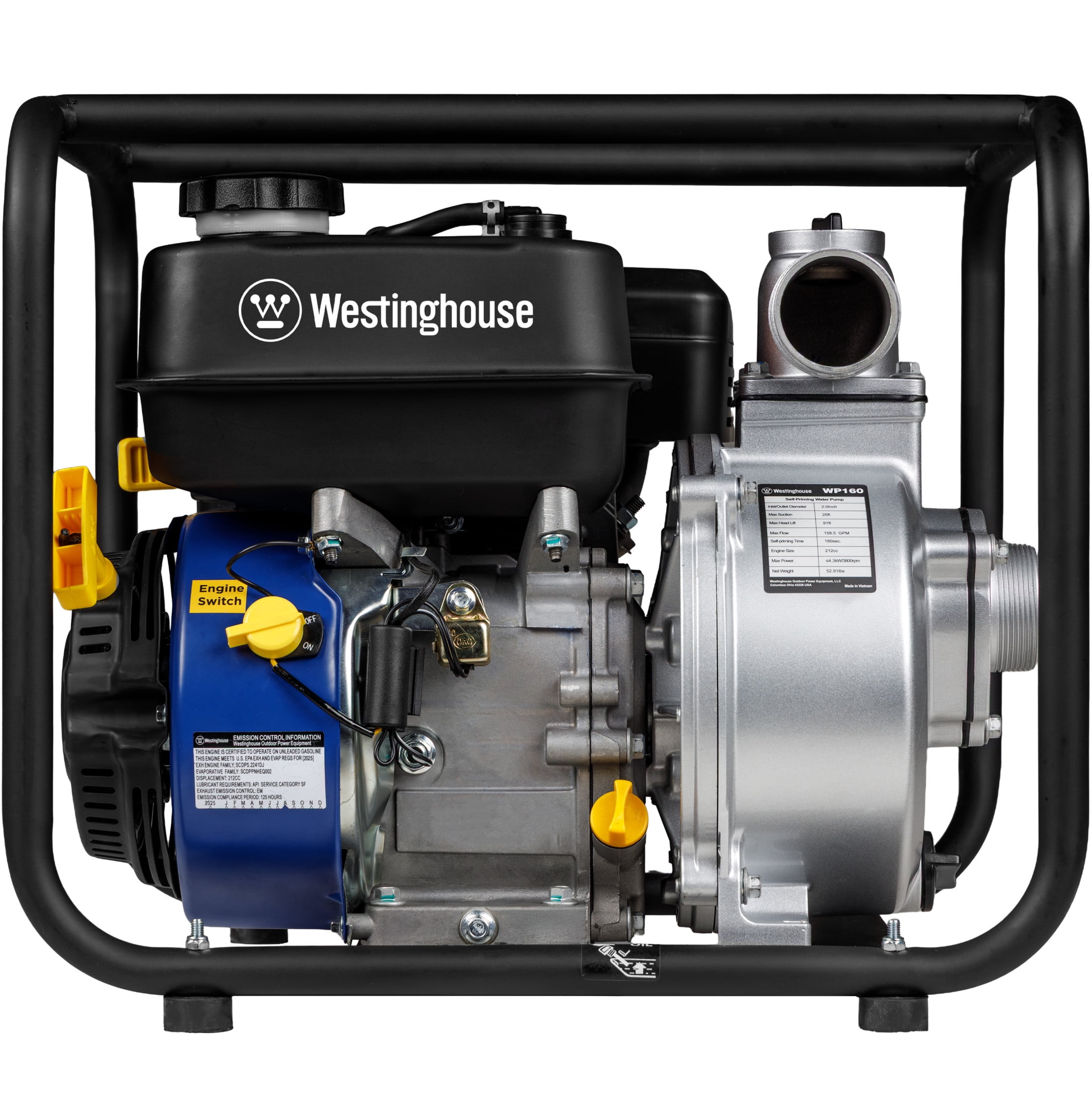Westinghouse 2-inch Gas Powered Semi Trash Water Pump, 4-Stroke Engine, 158 GPM with Up to 91ft and 25ft Suction