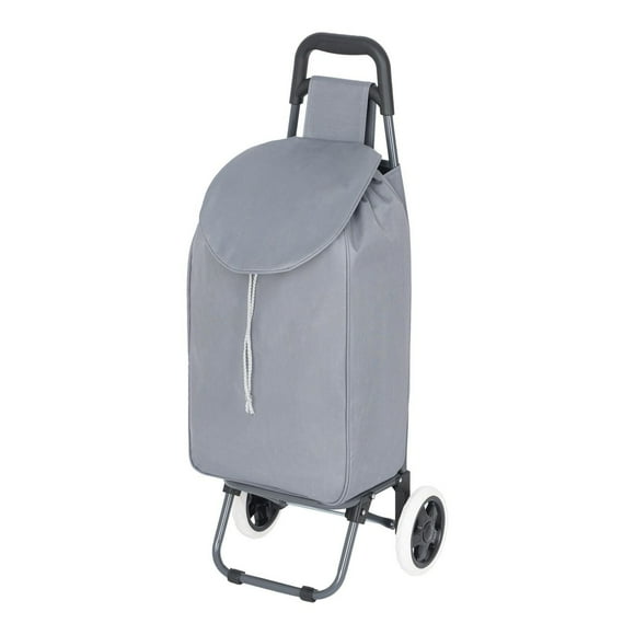 MAINSTAYS Shopping Cart, Basics Folding Shopping Cart Converts to Dolly, 36inch Handle Height, Metal frame, Removable bag, drawstring bag with back zipper pocket, Grey color, Assembled size:13.58in.Wx11.81in.Dx36.02in.H/34.5cmx30cmx91.5cm. Foldable when not in use