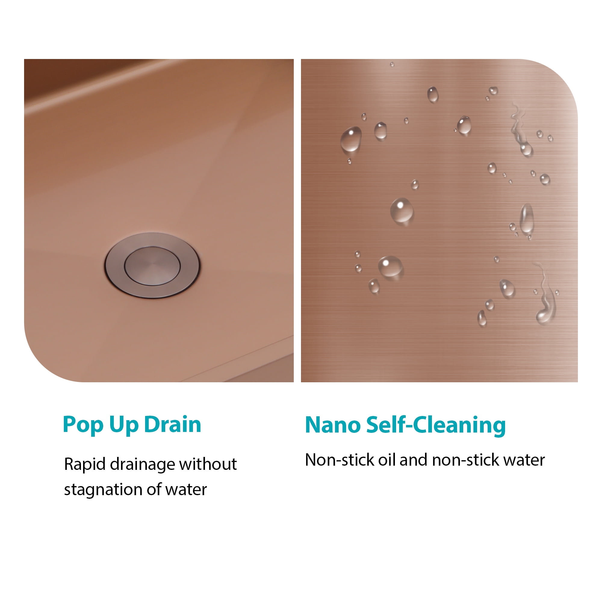 19"x15" Rectangular Rose Gold Stainless Steel Bathroom Sink with Pop Up Drain