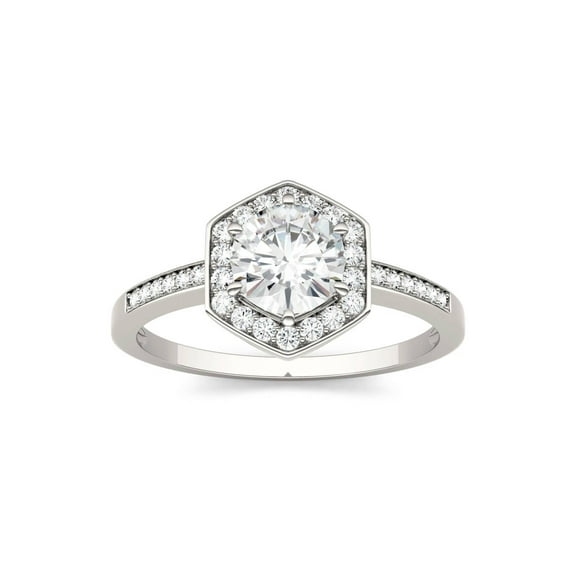 1.10 CTW DEW Round Near-Colorless Moissanite Geometric Halo Engagement Ring
